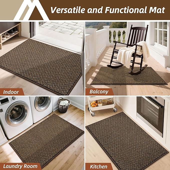 COSY HOMEER-Door-Mat 24"x36" Non Slip Absorbent Entryway Rugs Dirt Trapper Doormats Washable Entrance Mats Low Pile Welcome Floor Mat for Front Back Door and Entry Mats,Brown