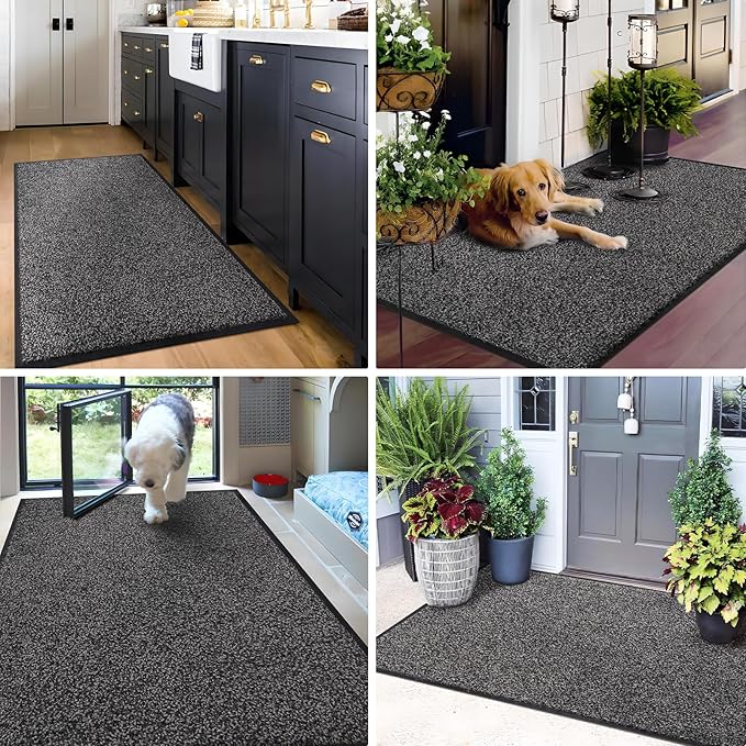 Mibao Front Door Mat, Dirt Trapper Welcome Mat for Outdoor Indoor, Non-Slip Waterproof Doormat, Durable Machine Washable Low Profile Entry Rug for Back Door Outside Patio Porch, 72" x 48", Grey