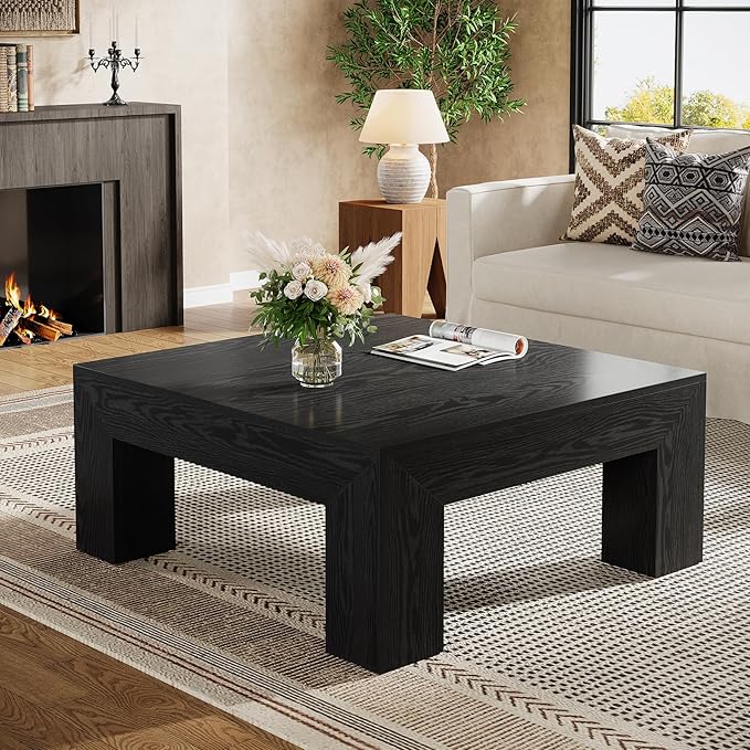 Tribesigns 39.4-Inch Square Coffee Table for Living Room, Farmhouse All MDF Accent Center Cocktail Table with Sturdy Wooden Legs, Easy Assembly, Black