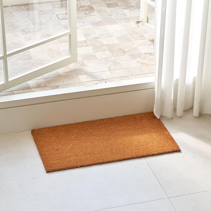 KANKUN Coco Coir Door Mat with Heavy Duty Backing, Welcome Doormat (17" x 30"), Doormat Entrance Anti Shedding (Plain - 2Pack)