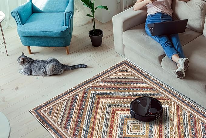 Keen Home Design 6x9 Rug - Machine Washable Area Rug with Non-Slip Backing, Ideal for Living Room, Dining Room, Bedroom - Vintage, Easy Clean, Durable, Low Pile Rug - (6' x 9')