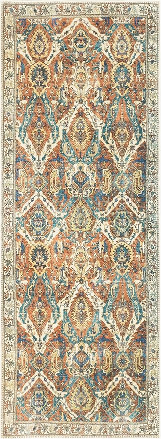 Keen Home Design 2x7 Rug - Machine Washable Runner Rug with Non-Slip Backing, Ideal for Hallway, Entryway, Kitchen, Laundry Room - Vintage, Easy Clean, Durable, Low Pile Rug - (2'6" x 7')
