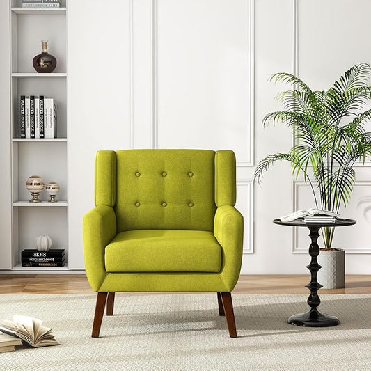 UIXE Accent Chair, Modern Upholstered Armchair in Fabric for Living Room, Comfy Club Arm Chairs Single Sofa Button Tufted Bedroom Reading Seat - Green