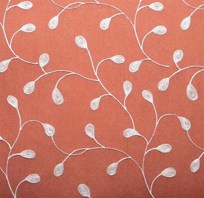 MIUCO Floral Embroidered Semi Sheer Curtains Faux Linen Extra Wide Grommet Window Panel Pair for Bedroom 52 x 95 Inch, Rust