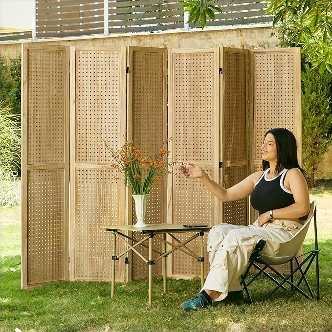 Room Divider Freestanding Folding Pegboard Privacy Screen | 6-Panel Display Stand for Jewelry, Craft Shows, Retail | Natural Wood, Portable & Space-Saving Design
