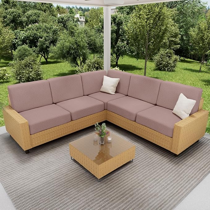 hyha Waterproof Sectional Couch Covers, Non Slip Sofa Couch Cushion Covers L Shape, Thick Stretch Jacquard Fabric, Washable Sofa Slipcovers with Elastic Bottom (1 Piece for Chaise XL, Camel)