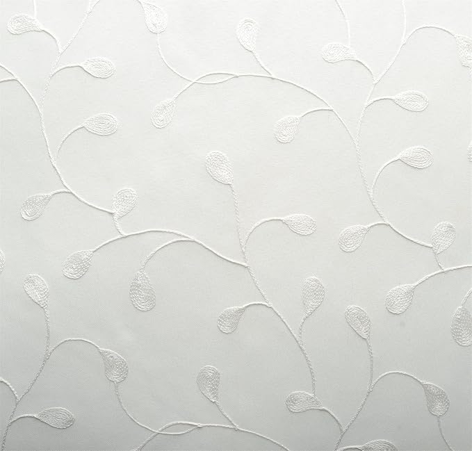 MIUCO Floral Embroidery Semi Sheer Curtains Faux Linen Grommet Curtains for Bedroom 52 x 63 Inch 2 Panels, Off White