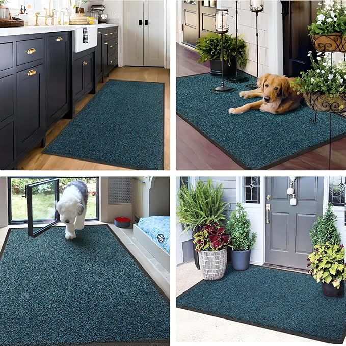 Mibao Front Door Mat, Dirt Trapper Welcome Mat for Outdoor Indoor, Non-Slip Waterproof Doormat, Durable Machine Washable Low Profile Entry Rug for Back Door Outside Patio Porch, 72" x 24", Blue