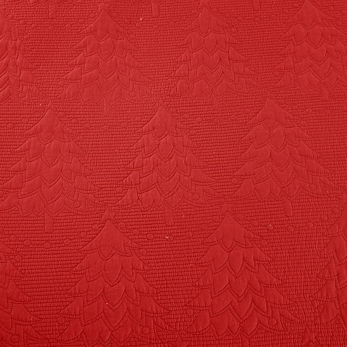 MarCielo 3-Piece Christmas Quilt 100% Cotton Oversized Bedspread Lightweight Coverlet Embroidery Christmas Tree Pattern Bedding Set (TC Red, Oversized King (118"x106"))