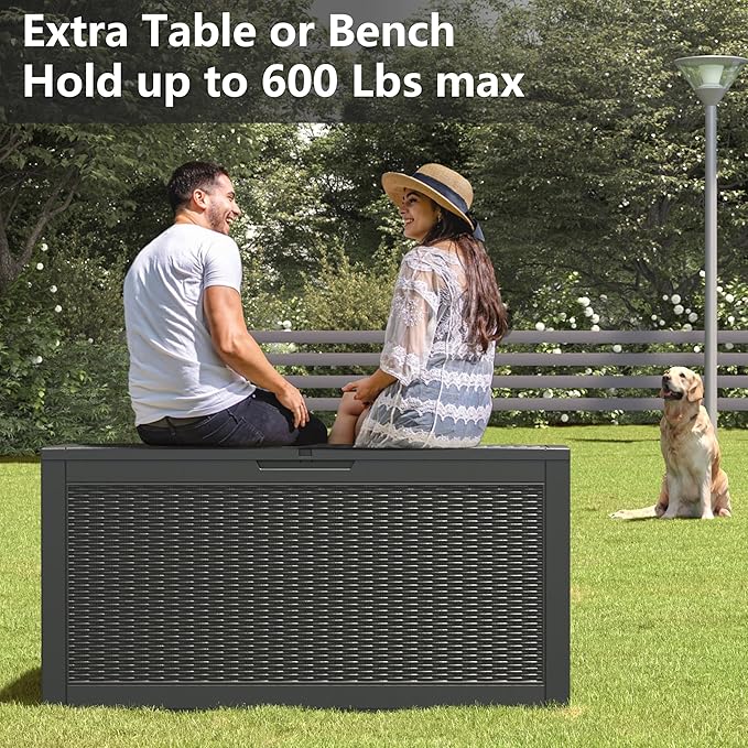 KAMABOKO 101 Gallon Waterproof Large Resin Deck Box, Lockable Large Outdoor Storage Boxes Indoor Outdoor Storage Container for Patio Cushions, Gardening Tools, Pool Supplies, Black