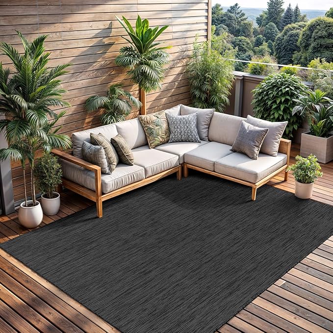 CAMILSON Outdoor Rug 8x10 Modern Area Rugs for Indoor and Outdoor Patios and Porches - Waterproof, Washable, Non-Shedding, Easy-to-Clean Outside Carpet (8 x 10, Solid - Dark Gray)