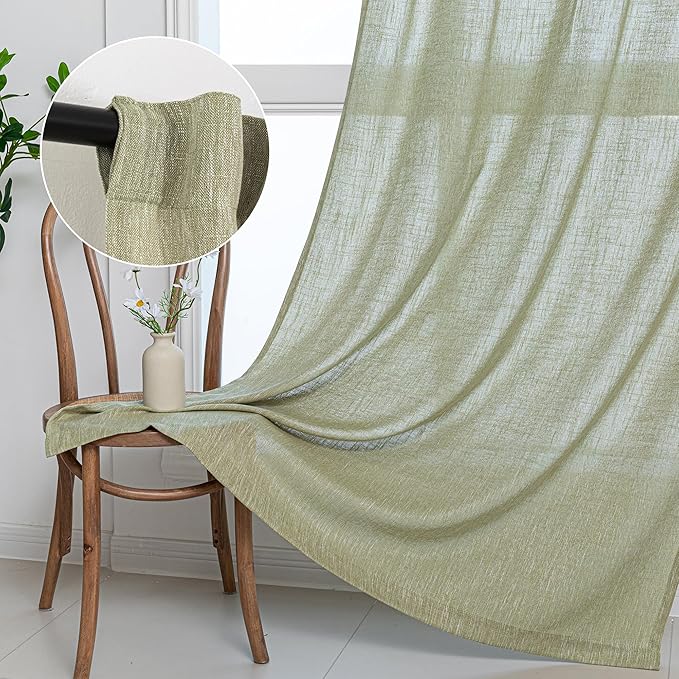 MYSKY HOME Sage Green Living Room Curtains 84 Inch Length 2 Panels Set, Semi Sheer Curtains for Bedroom Soft Touch Light Filtering Drapes for Doorways Sliding Glass Door, 50" Wide, Sets of 2