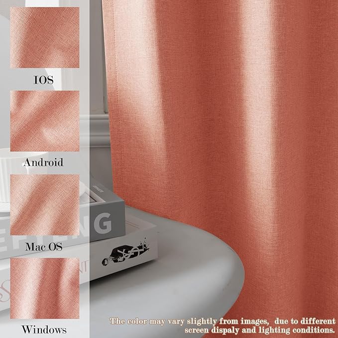 70" W x 108" L Faux Linen Room Divider Curtains, Full Blackout Pinch Pleated Drapes for Traverse Rod, Bedroom Divider Privacy Drapery with Hooks for Ceiling Track, 1 Panel, Orange