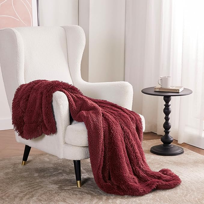 Bedsure GentleSoft Fluffy Burgundy Red Throw Blanket, Maroon Red Decor Gifts for Women, Soft Cozy Fuzzy Sherpa Fleece Plush Thick Warm Faux Fur Throws for Couch, Bed, Christmas Blanket for Mom, 50x60