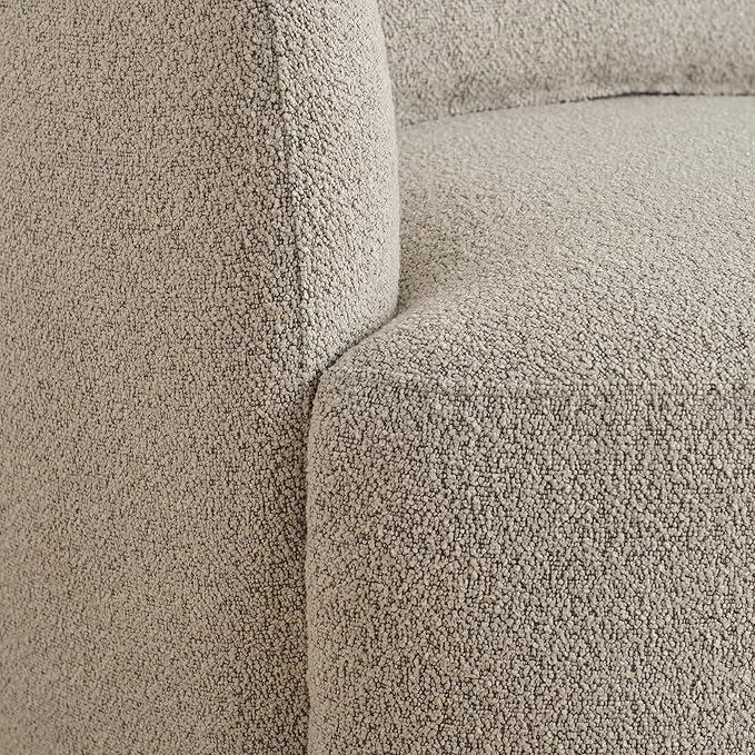 KINWELL 34" Wide Sherpa Swivel Barrel Chair, No Assembly Round Boucle Upholstered Accent Chair Armchair Single Sofa Chair with Toss Pillow for Living Room and Bedroom, Taupe