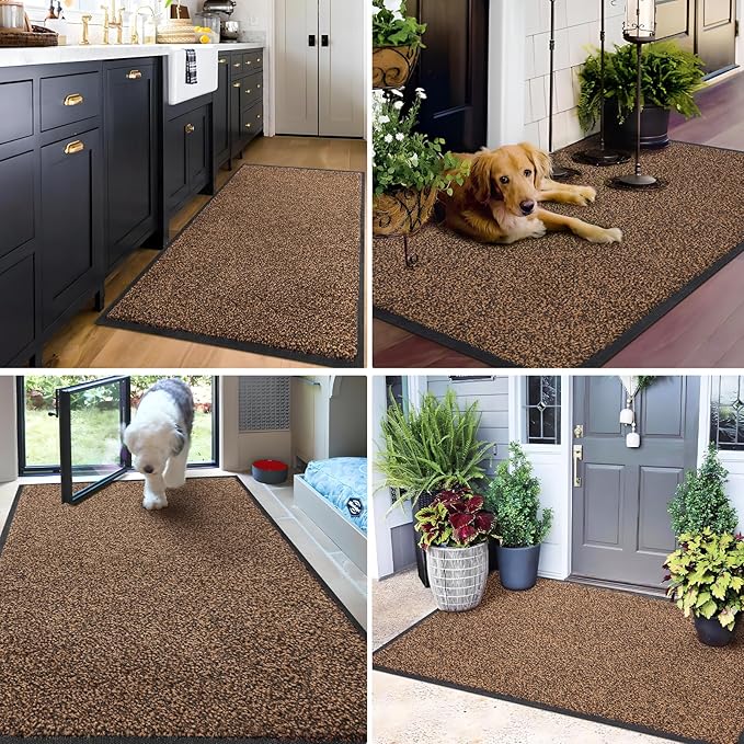 Mibao Front Door Mat, Dirt Trapper Welcome Mat for Outdoor Indoor, Non-Slip Waterproof Doormat, Durable Machine Washable Low Profile Entry Rug for Back Door Outside Patio Porch, 72" x 48", Brown