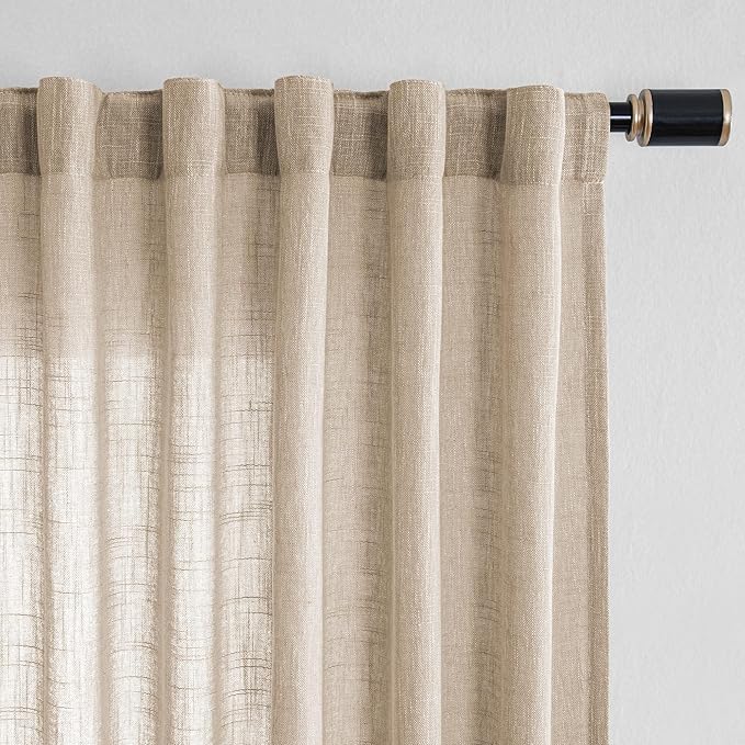 MYSKY HOME Cotton Curtains for Living Room Farmhouse Semi Sheer Light Filtering for Bedroom Windows, Linen Look Texture Soft Modern Decor Country Style, 100" x 84", Light Oatmeal, 1 Panel