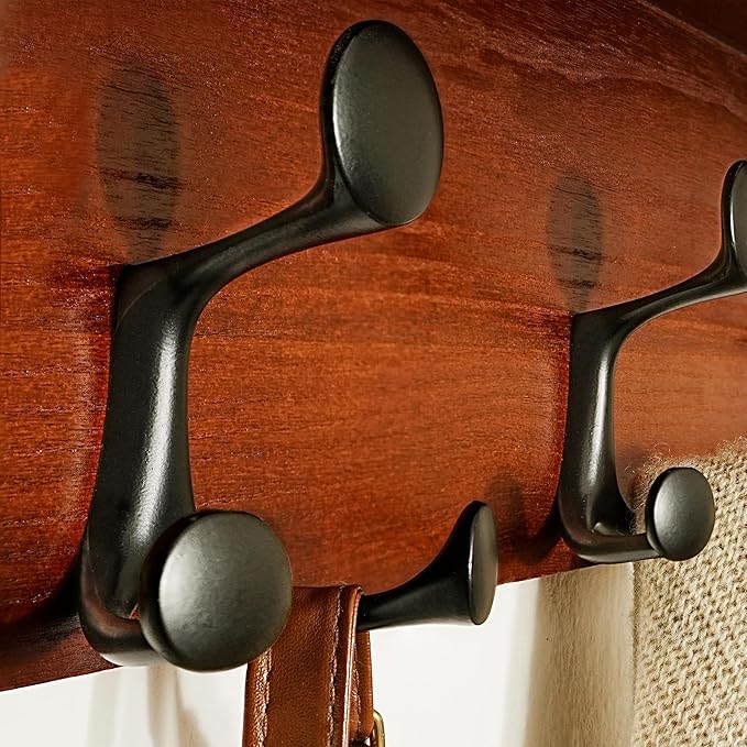 SKOLOO Wall Shelf with Hooks, 24-Inch Cherry Coat Rack Wall Mount with Shelf Organizer - Lightweight & Sturdy, 5 Tri Hooks - Perfect for Entryway, Hallway, Living Room, Bedroom, Mudroom