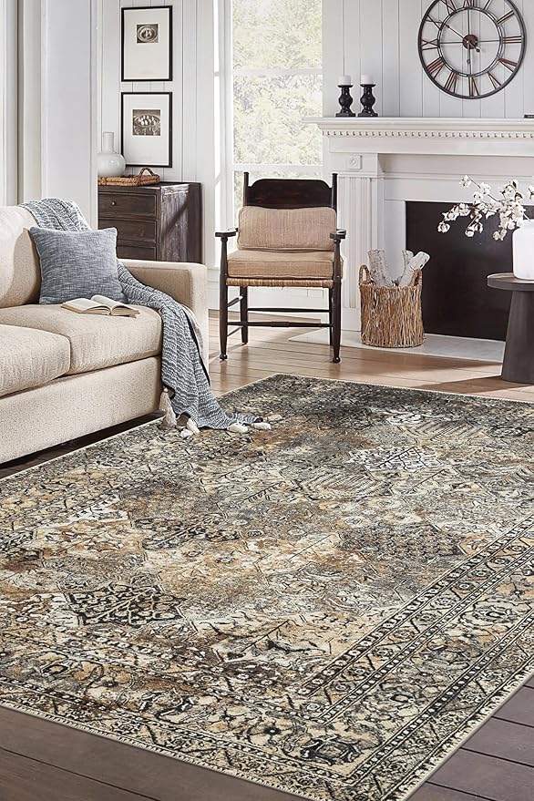 Keen Home Design 6x9 Rug - Machine Washable Area Rug with Non-Slip Backing, Ideal for Living Room, Dining Room, Bedroom - Vintage, Easy Clean, Durable, Low Pile Rug - (6' x 9')