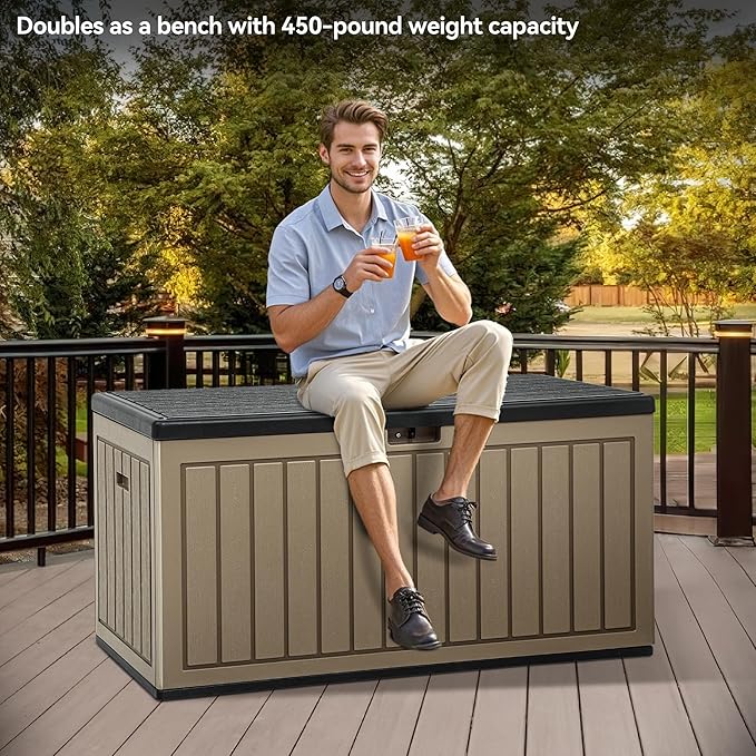 YITAHOME 90 Gallon Double-Wall Deck Box with Side Handles, Outdoor Large Storage for Patio Furniture Cushions, Garden Pool Accessories, Water Resistant & Lockable
