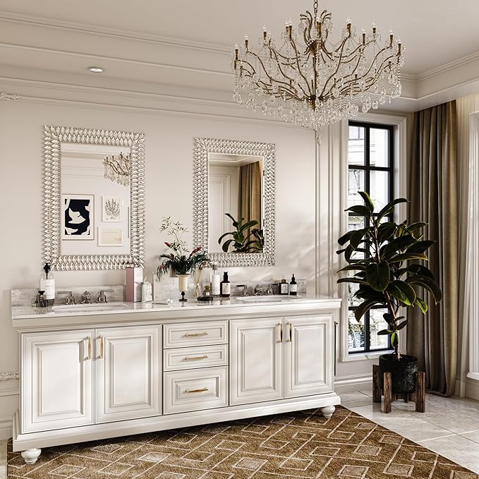 Kelly Miller Large Jeweled Mirror for Wall Decor, 28"x40" Luxury Sparkling Diamond Mirror Beveled Modern Wall Decoration for Bathroom, Living Room, Bedroom, Hallway, Entryway