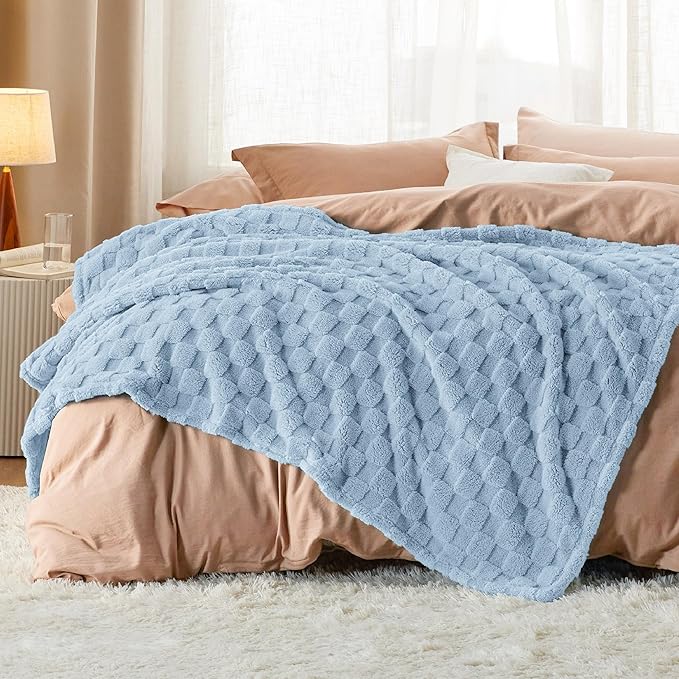 Bedsure GentleSoft Light Blue Throw Blanket for Couch - Checkered Fleece Blankets Gifts for Women Men Girls, Cute Soft Cozy Throw for Bedroom Home Decor Gifts, 50x60 Inches