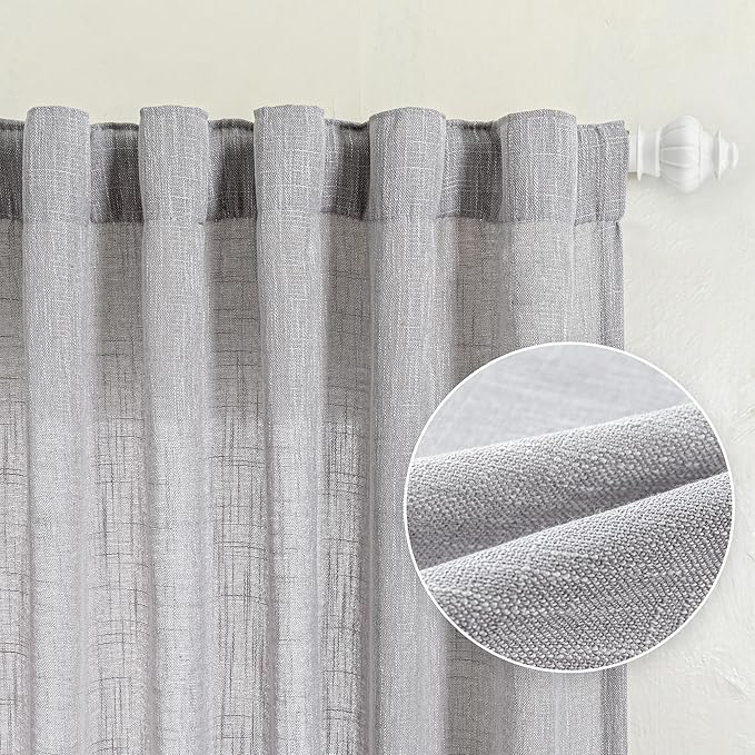 MYSKY HOME 108 Inches Long Ceiling Curtains, Light Filtering Boho Window Sheer Drapes for Living Room Patio Sliding Door Back Tab Elegant Look, 50" Wide x 108" Long, Light Grey, 2 Panels