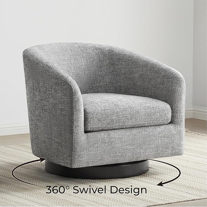 CHITA Swivel Accent Chair, FSC Certified Upholstered Fabric Barrel Chair for Living Room, Fully Assembled, Pebble Grey