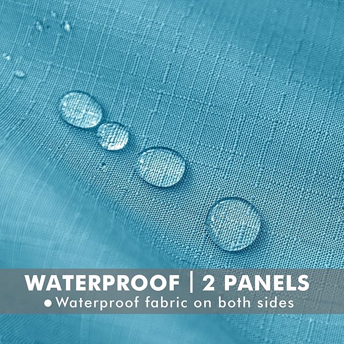 HolidayIdeas 4 Panels Linen Outdoor Curtains for Patio Waterproof Teal Gazebo Privacy Curtains 110" Wide x 95" Long-Indoor/Outdoor Wide Curtains Weatherproof for Pergola, Porch, Backyard, Deck