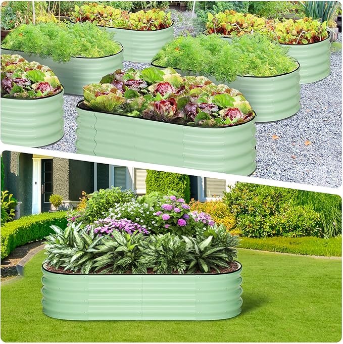 2 Pcs 4.5x2x2ft Oval Raised Garden Bed, Galvanized Raised Beds,Open-Ended Base Metal Raised Planter Beds,Garden Bed Outdoor,Planter Raised Boxes for Vegetables, Flowers,Tool-Free Asse,Green