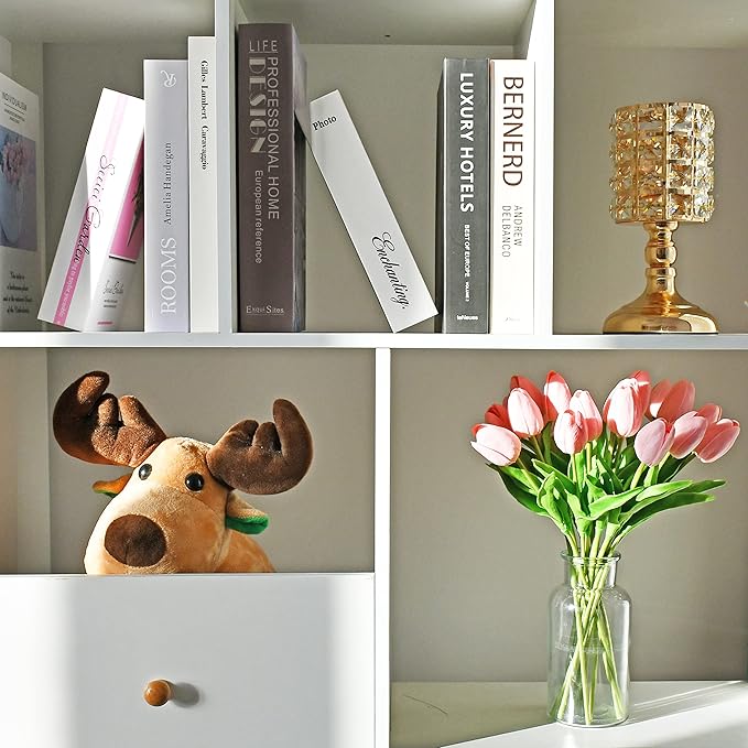 Mandy's Artificial Tulips 20 Stems Light Pink PU Faux Flowers for Wedding Home Decor 13.5 Inch