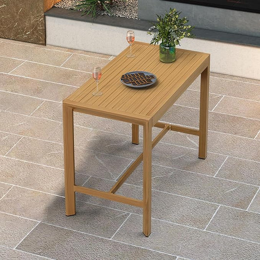 PURPLE LEAF 39.1'' Rectangle Outdoor Patio Counter Height Dining Table, Durable Aluminum Bar Height Pub Table for Counter Bar Stool, Water-Proof Tall Dining Table with Sturdy Legs, Teak