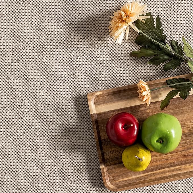 nuLOOM 2' x 8' Outdoor Area Rug, Casual Design with Striped Border, Stain Resistant, Highly Durable, for Patio, Balcony, Bedroom, Living Room, Dining Room, Bathroom, Light Grey