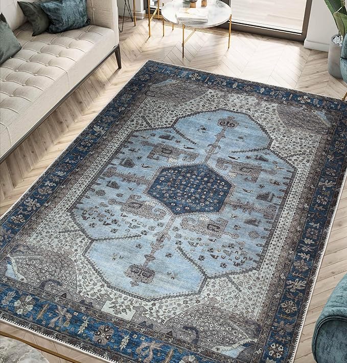 Keen Home Design 3x5 Rug - Machine Washable Entry Rug with Non-Slip Backing, Ideal for Enteryway, Kitchen, Bathroom, Laundry Room - Vintage, Easy Clean, Durable, Low Pile Rug - (3' x 5')
