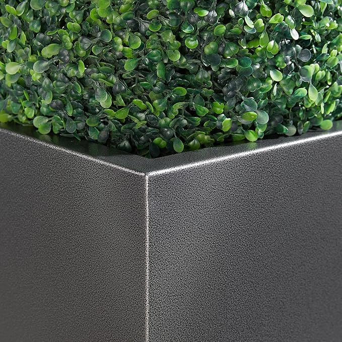 Metallic Heavy Tall Outdoor/Indoor Planter Box, Rectangular, 14Lx14Wx30H Inches, 25LBS/PC, Dark Gray, No Assembly Required and Seamless, Set of 2