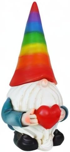 Exhart Garden Gnome, Solar Garden Gnome Statue with Heart, LED Rainbow Hat, Cute Outdoor Garden Decoration, 6 x 12.5 Inch, Multicolor, Resin
