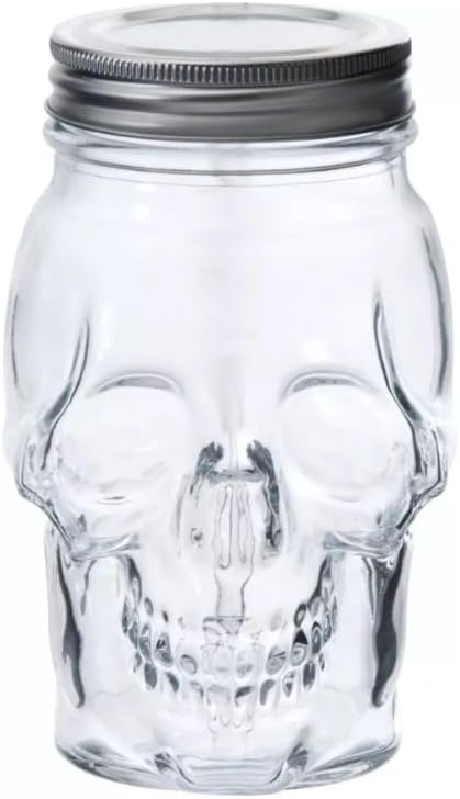 Set of 2 Skull Mason Jar Glasses with Lids | 16oz Reusable Halloween Drinking Glasses | Unique Skull Décor, Storage, & Canning Jars for Parties & Gifts