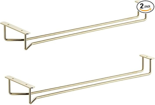 Soro Essentials- 16" Glass Hanging Stemware Rack Brass Plated Set of 2- Wine Glass Hangers Under Shelf Cabinet Wire Wine Holder Storage Hanger for Cabinet Kitchen Bar or Home