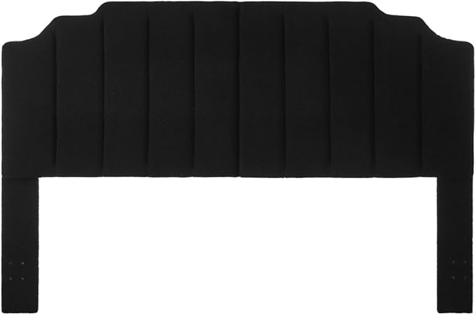 24KF Black Teddy Fabric Tufted King Upholstered Headboard, Modern Vertical Channel Design California King Headboard with Stepped Silhouette Top Edge,6026-K-Teddy Black