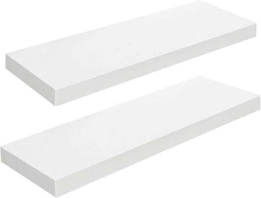HOOBRO Floating Shelves for Wall, Wall Mounted Shelf Set of 2, 23.6" Hanging Shelf with Invisible Brackets, for Wall in Bathroom, Bedroom, Toilet, Kitchen, Living Room, Office, White WT60BJ01