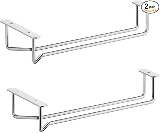 Soro Essentials- 10" Glass Hanging Stemware Rack Chrome Plated Set of 2- Wine Glass Hangers Under Shelf Cabinet Wire Wine Holder Storage Hanger for Cabinet Kitchen Bar or Home