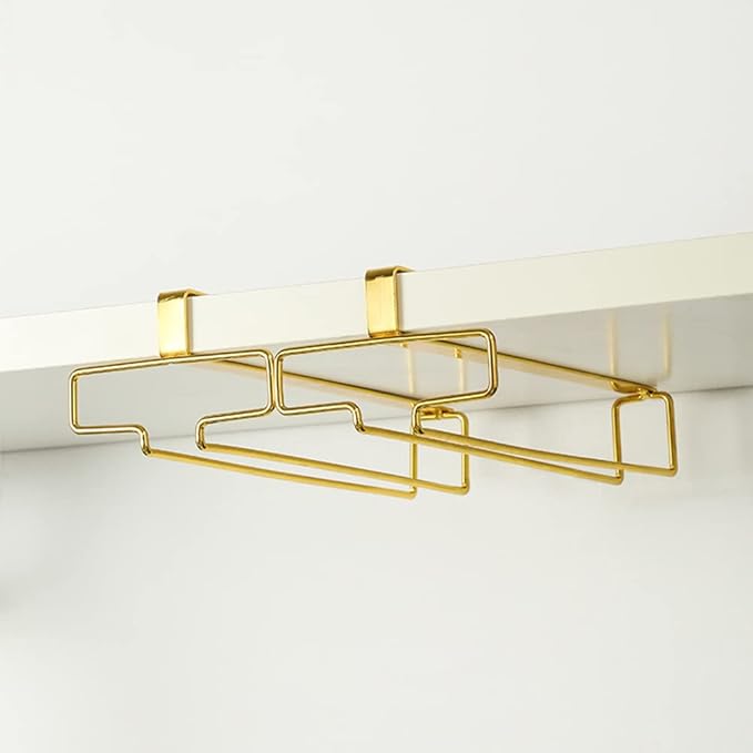 LINFIDITE Gold Under Cabinet Wine Glass Holder, 2 Pack, Space Saving, Easy Installation, Anti-Skid, Compact Design, Sturdy Materials, Affordable Gift