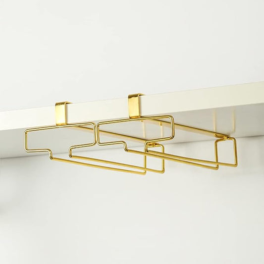 LINFIDITE Gold Under Cabinet Wine Glass Holder, 2 Pack, Space Saving, Easy Installation, Anti-Skid, Compact Design, Sturdy Materials, Affordable Gift