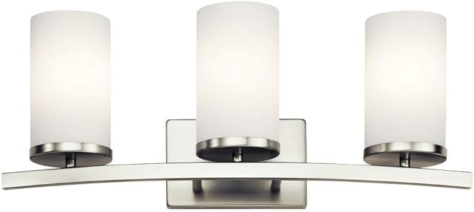 Kichler Crosby 23" Vanity Light in Brushed Nickel, 3-Light Contemporary Bathroom Light with Satin Etched Cased Opal Glass, (23" L x 8.75" H), 45497NI