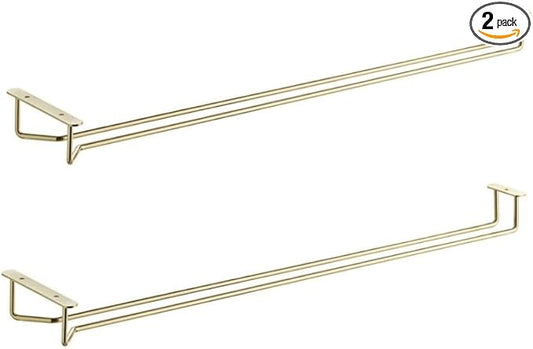 Soro Essentials- 24" Glass Hanging Stemware Rack Brass Plated Set of 2- Wine Glass Hangers Under Shelf Cabinet Wire Wine Holder Storage Hanger for Cabinet Kitchen Bar or Home