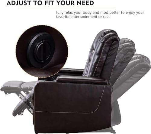 CANMOV Electric Power Recliner Chair Set of 2, Breathable Leather Home Theater Seating with Hidden Arm Storage, Power Recliner Chair for Living Room with USB Ports and Cup Holders,Brown