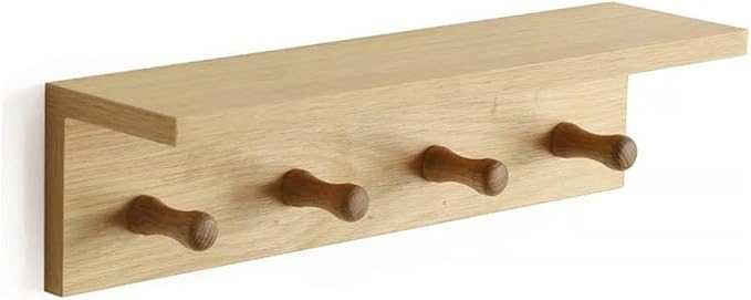 Entrance Coat Rack ，Coat Hooks, Wall-Mounted Wooden Hook Rack, Wall-Mounted Shelves are Very Suitable (Oak Colored Finish-1)