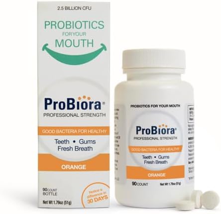 ProBiora Professional Strength Oral Probiotics for Teeth and Gums | Dental Probiotic for Oral Health | Bad Breath Treatment for Adults | Tooth Whitening | ProBiora3 Probiotic Blend | 90 Orange Tablets