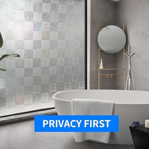 Window Film Privacy Day and Night with Installation Tools, Static Cling Glass Film Ideal for Home Shower Office Glass Door (White, 17.5X196.9 Inch)