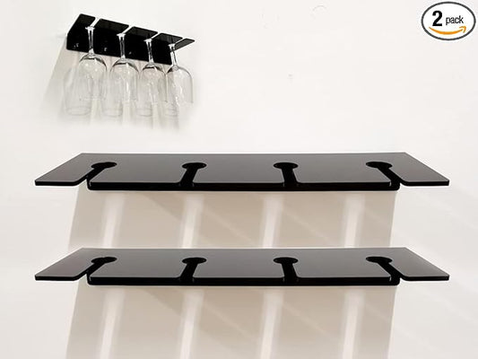 WANLIAN Wine Glass Holder (Pack of 2), Wall Mounted Acrylic Holder for Reception Party and Kitchen Tableware Storage (Black)